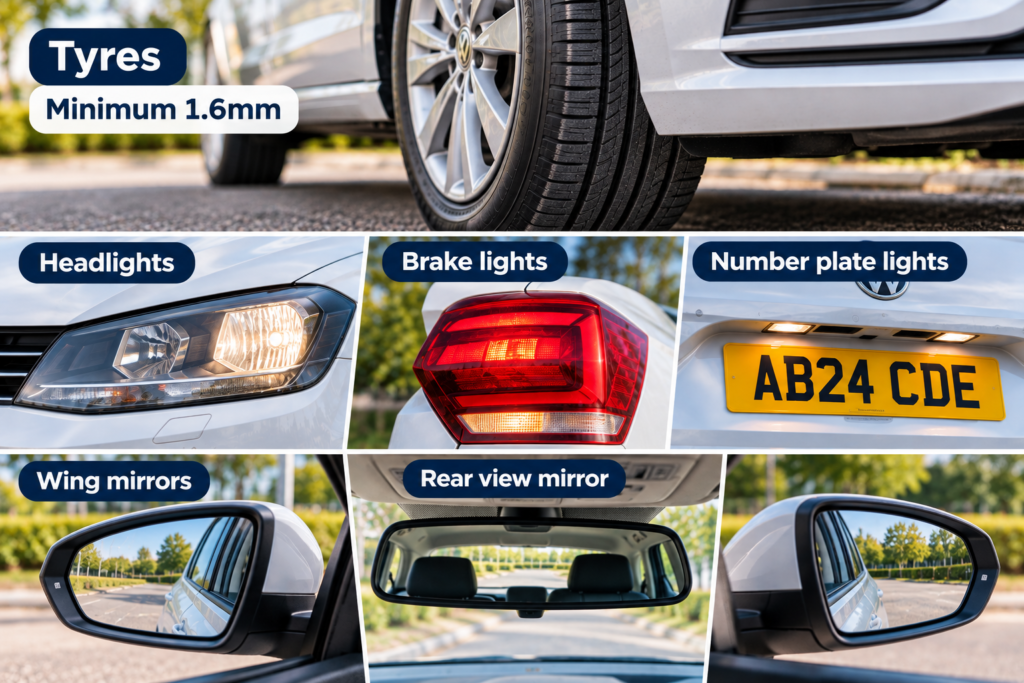 Car test requirements: tyres, lights and mirrors