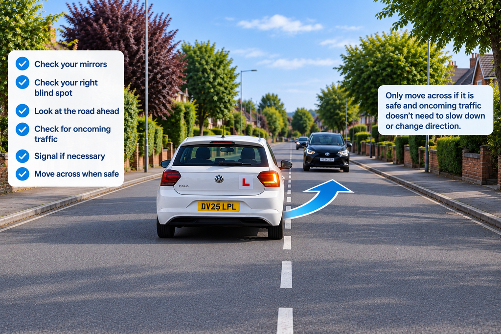 Learner car pulling up on the right during a driving test