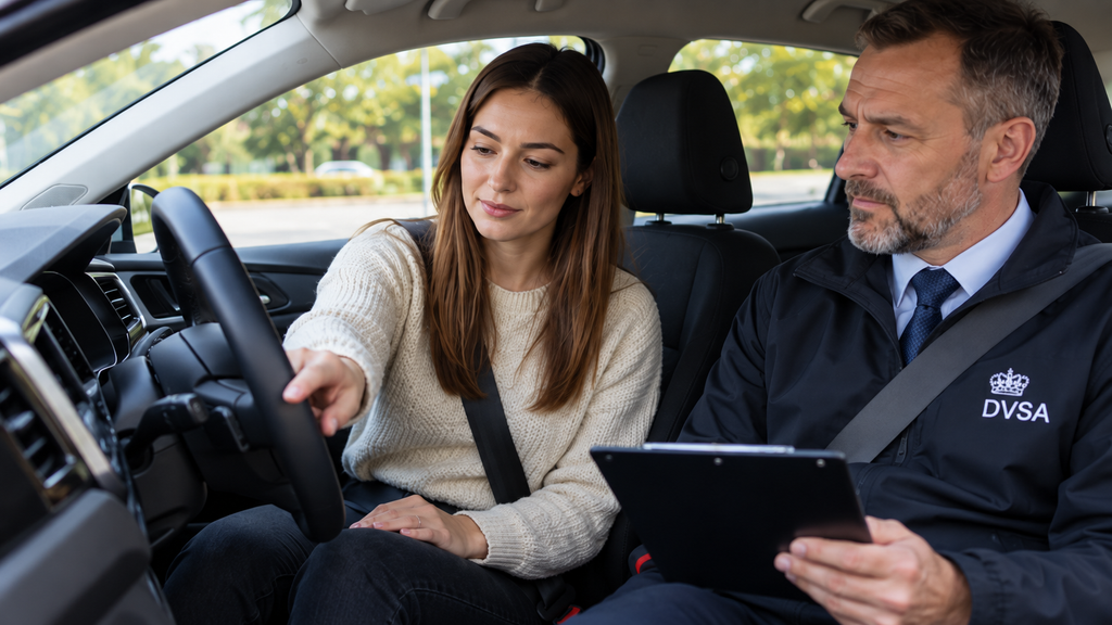 Learner driver answering show me question on driving test