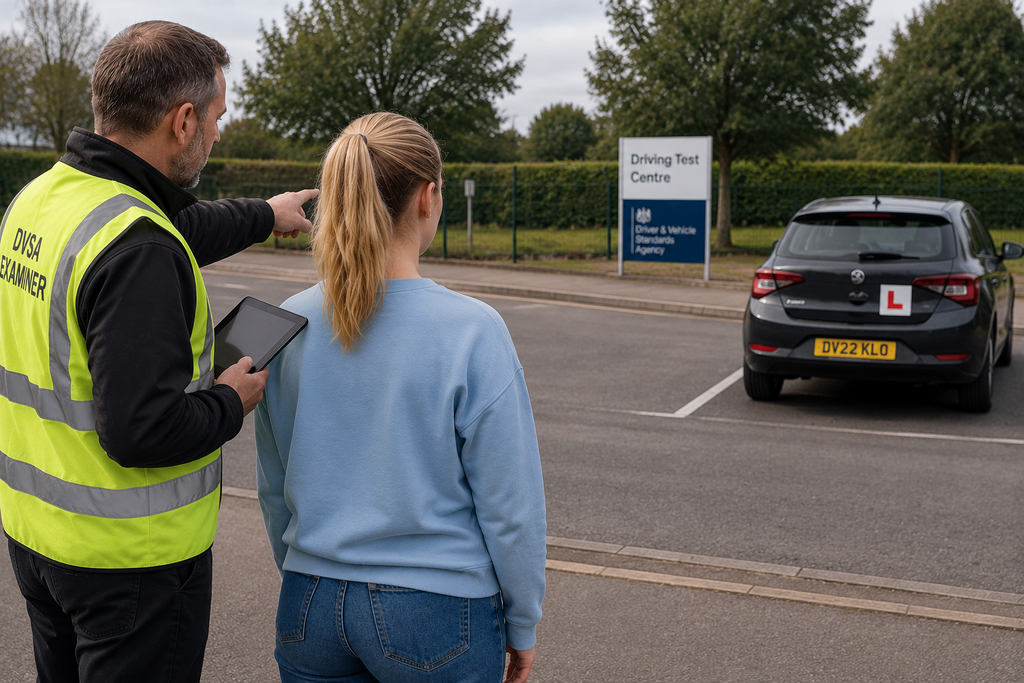 Learner driver carrying out eyesight check on driving test