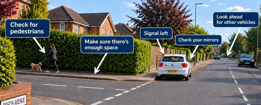Learner carrying out reversing around a corner manoeuvre