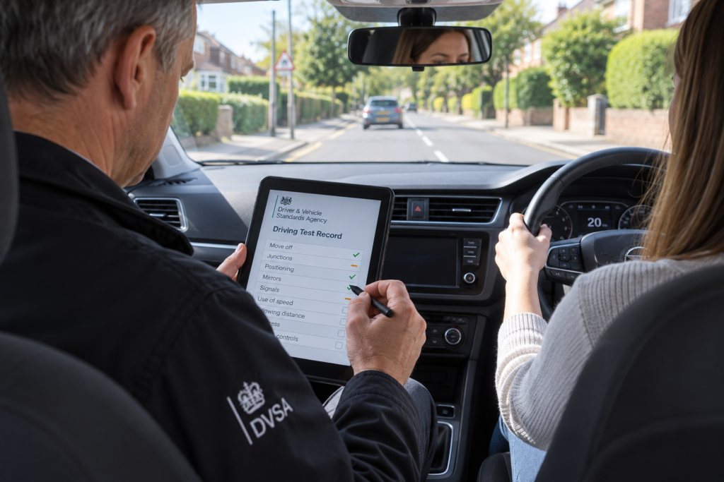Examiner recording a driving test on a tablet