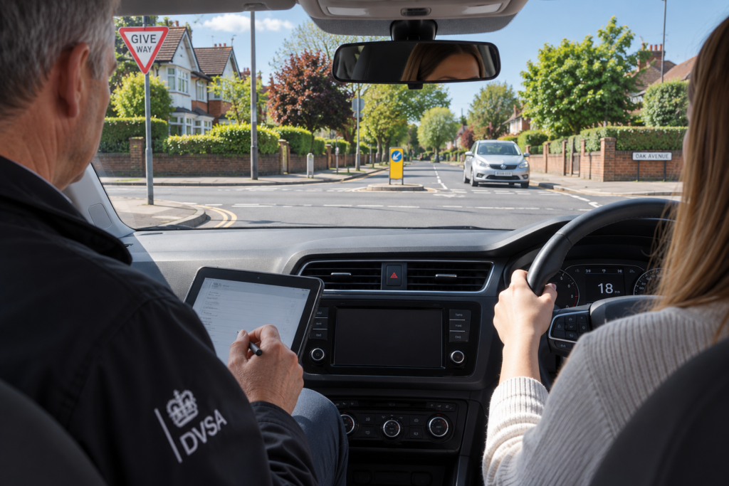 Learner driving making a minor/ driving fault at a junction on their driving test
