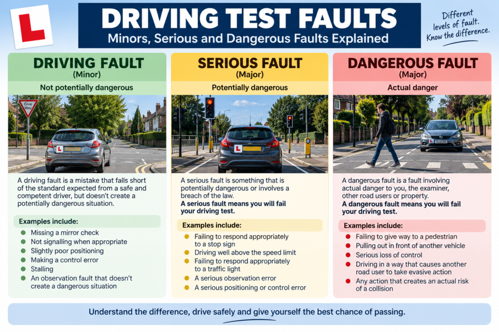 Driving test faults explained including driving serious and dangerous