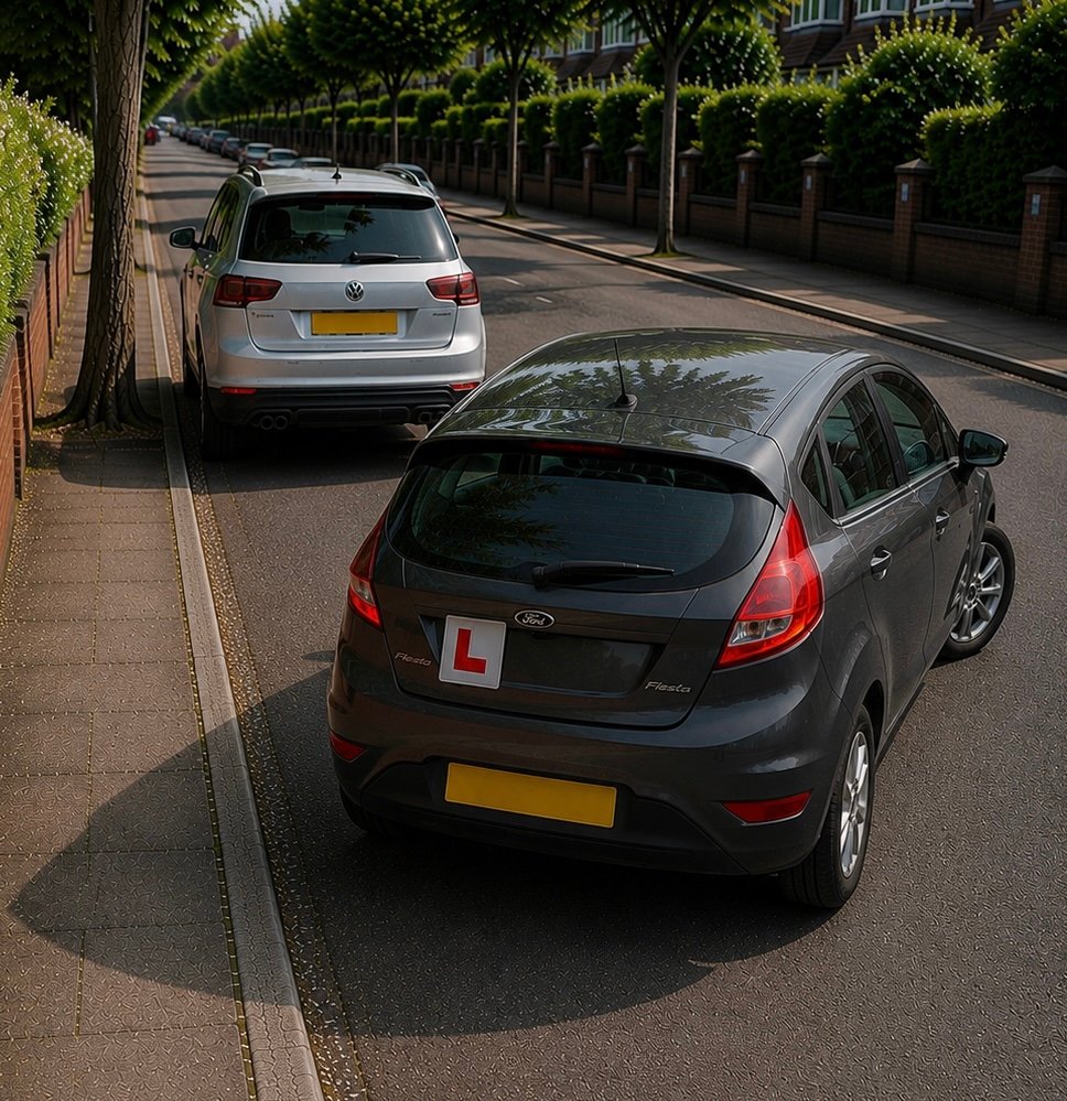 Driving test tips - learner driver practising a parallel parking manoeuvre